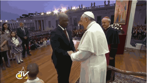 Pope Francis Gets a Visit Onstage from a Cute and Persistant Kid