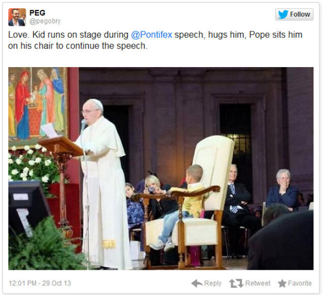 Pope Francis Gets a Visit Onstage from a Cute and Persistant Kid