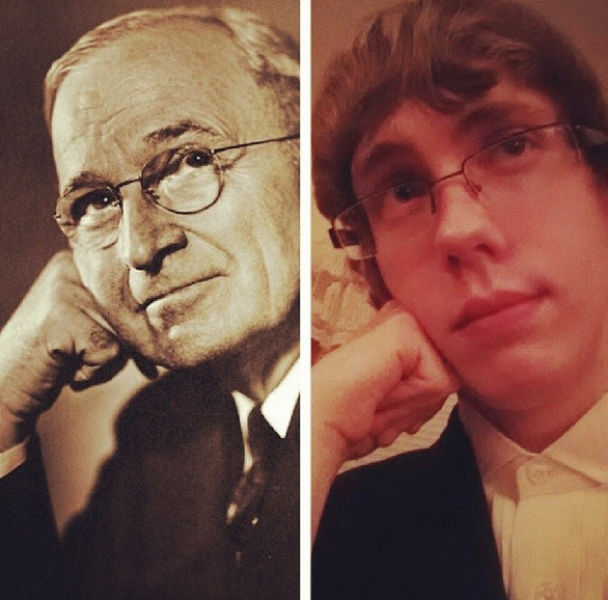 High School Student Tries Out the Faces of the US Presidents