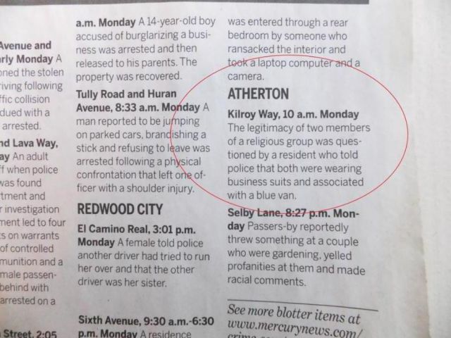 The Weird Things in the Atherton Police Blotter