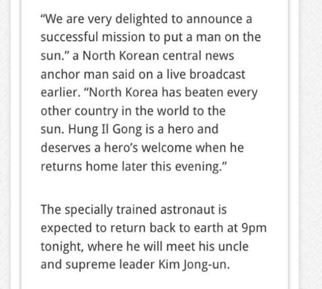 North Korea Claims That They Have Landed on the Sun