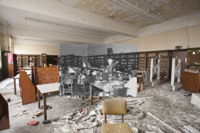 Detroit High School Before and After Fire Damage