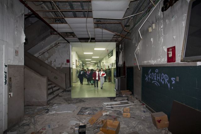 Detroit High School Before and After Fire Damage