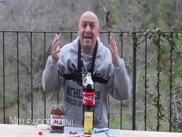 Italian Guy Takes the Coke-Mentos Trick to the Next Level Adding Nutella and a Condom  (VIDEO)