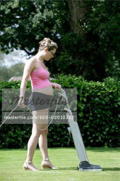 Women Practice Some Outdoor Vacuuming