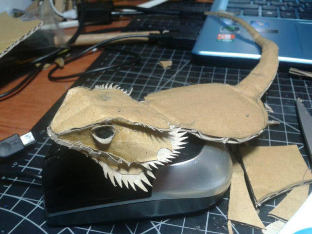 Lifelike Bearded Dragon Made out of Cardboard