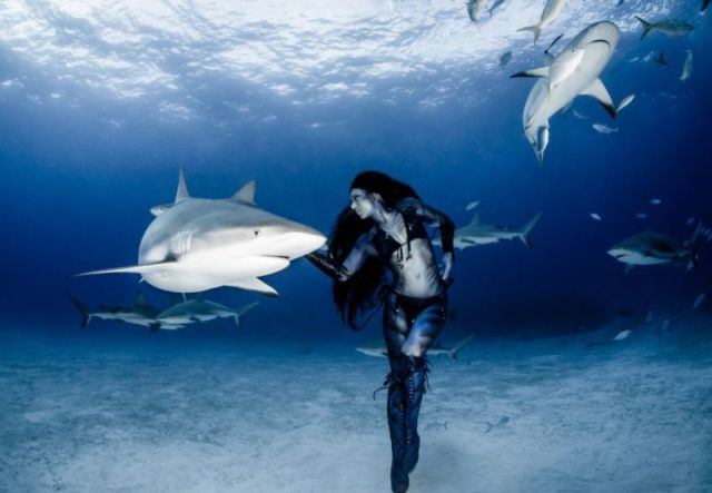 Stunning Photos of a Beautiful Model Swimming with Sharks