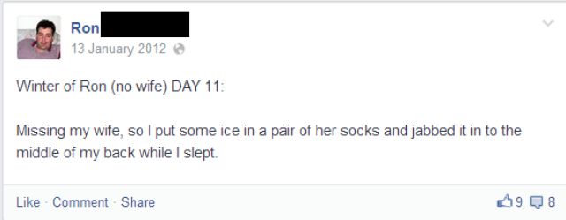 A Husband’s Hilarious Facebook Posts While His Wife Is on Vacation
