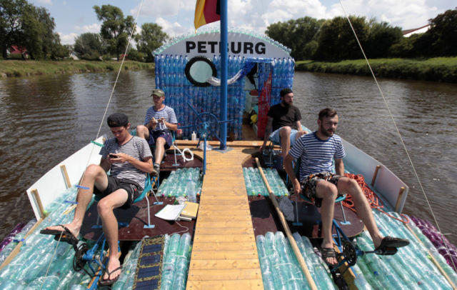 A Functional Boat Made out of Discarded Plastic Bottles