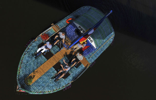 A Functional Boat Made out of Discarded Plastic Bottles