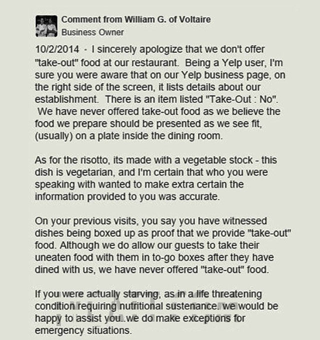 A Brilliant Response to an Angry Customer Review on Yelp