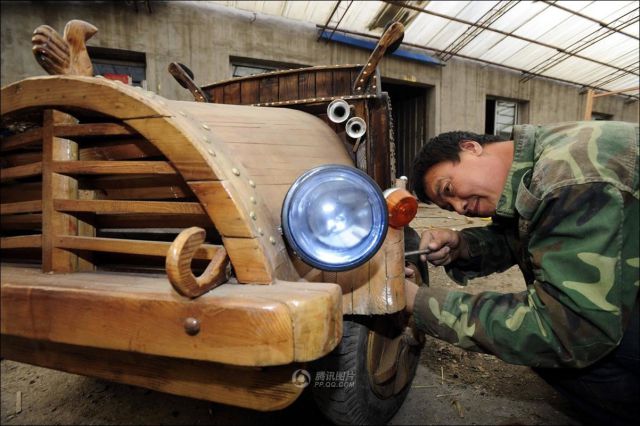 An Electronic Wooden Car That Is Completely Drivable