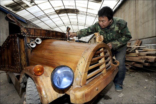 An Electronic Wooden Car That Is Completely Drivable
