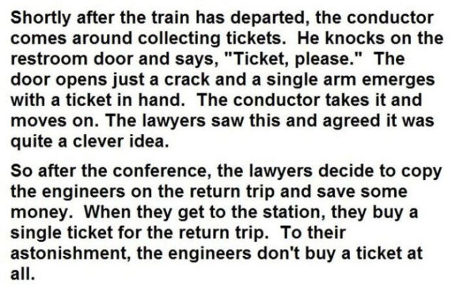 An Amusing Competition between Lawyers and Engineers