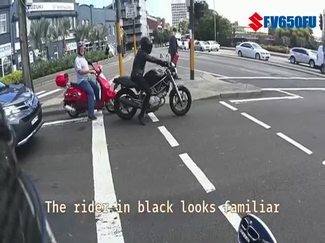 Motorcycle Rider Tries to Pick Up a Biker Girl, Gets Cockblocked!  (VIDEO)
