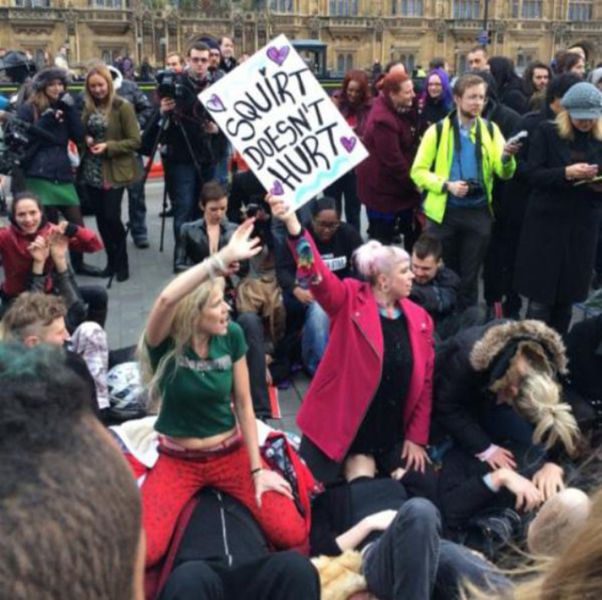 A Bizarre Face Sitting Protest Outside British Parliament 19 Pics