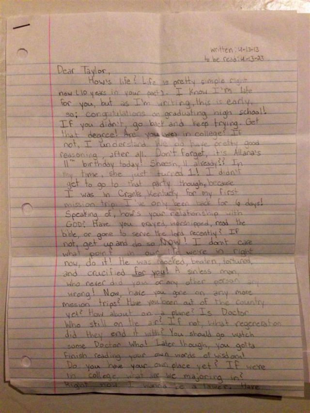 A 12 Year-Old’s Letter to Her Future Self