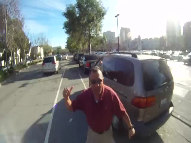 Car Driver Cuts Off Cyclist, Then Goes Full Road Rage  (VIDEO)