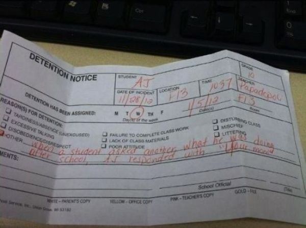 The Funniest Detention Slips Students Have Actually Received