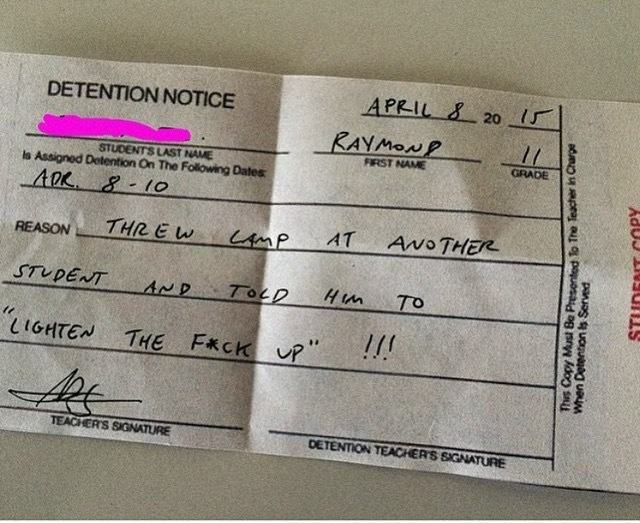 The Funniest Detention Slips Students Have Actually Received
