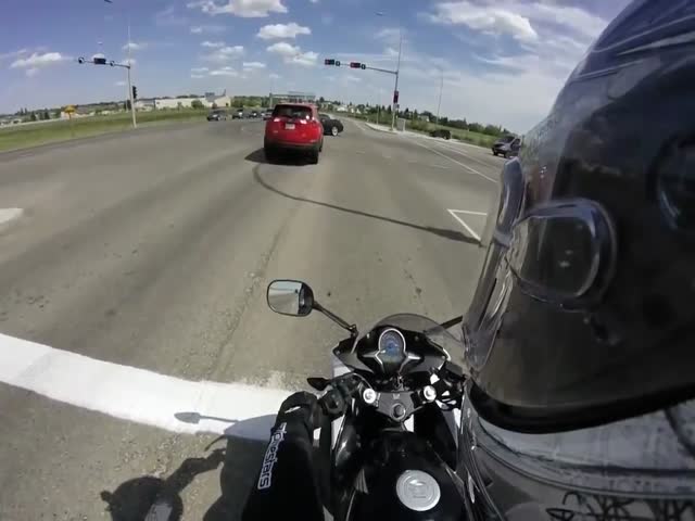 Dumb Driver Backs Over Motorcycle At Red Light  (VIDEO)