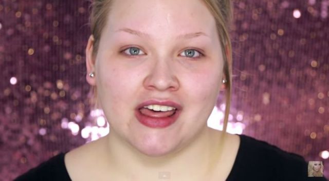 Girl Demonstrates the Dramatic Effects of Makeup with a Face-off