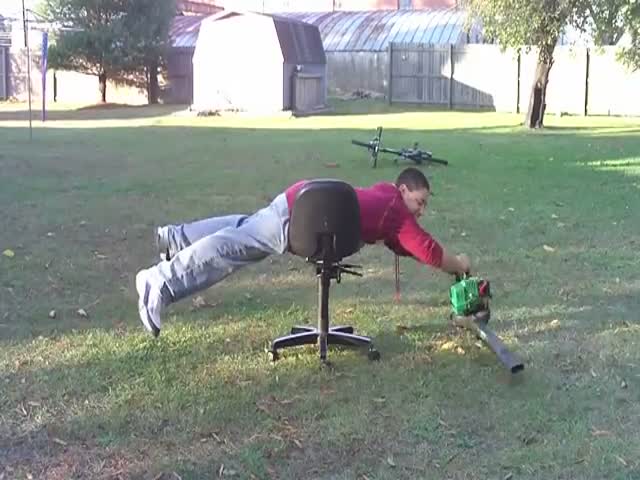 An Office Chair and a Leaf Blower Is a Deadly Combination  (VIDEO)