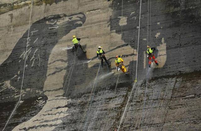 Stunning Dam Wall Art Created with High Powered Pressure Washers