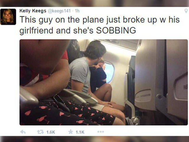 Guy Dumps His Girlfriend on an Airplane and Fellow Passenger Live Tweets It to the World