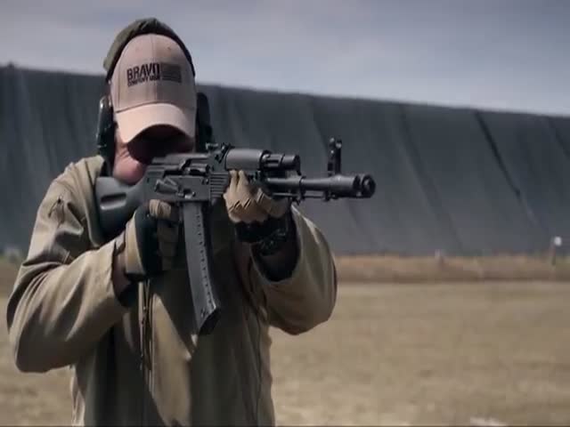 An Awesome Slow Motion POV Shot of an AK 74 in Action