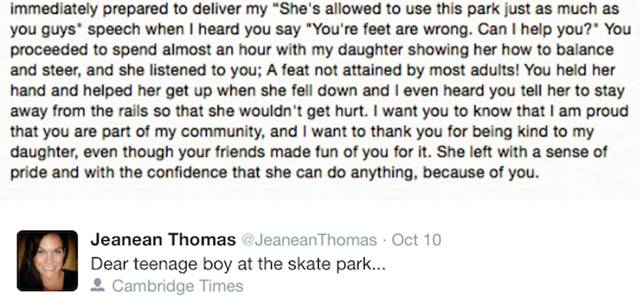 Teen Skateboarder Coaches a Little Girl and Her Mom Responds in the Sweetest Way