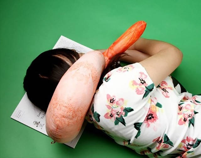 An Inflatable Shrimp Shaped Travelling Pillow That Could Only Come from Japan