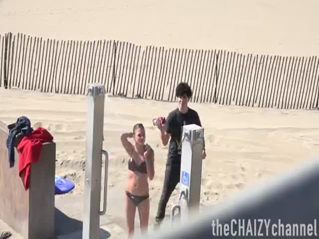 Beachgoers Get a Soapy Surprise While Rinsing Off