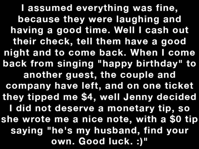 Waitress Gets a Snotty Note from an Insecure Newlywed and Her Response Is Awesome