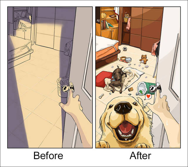 An Amusing Illustrated Comparison of Life Before and After Owning a Dog
