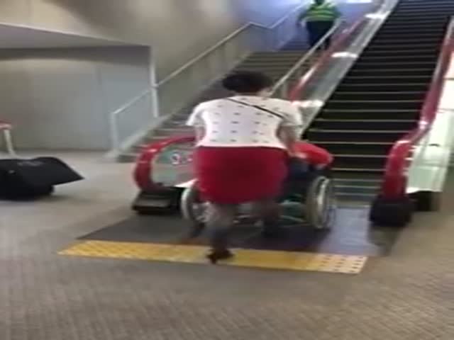 There Is A Special Escalator For Wheel Chairs In Japan