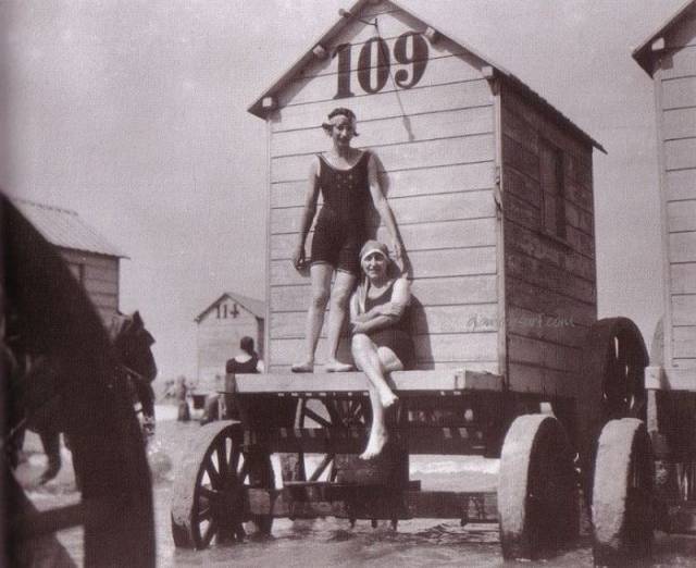 Beachside Bathing Machines During Victorian Era