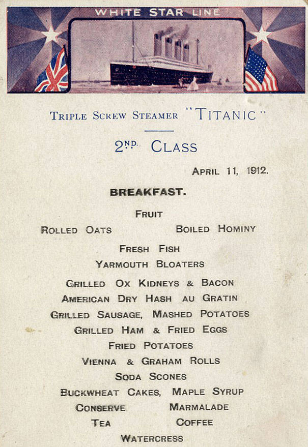 The Titanic Menus For The 1st, 2d And 3d Class Passengers