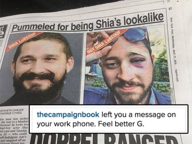 Guy Gets Punched In The Face Because He Looks Like Shia Labeouf