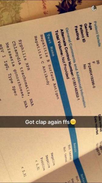 Girl Posts On Snapchat Her STD Results To Warn Everyone Who Has Just Recently Had Sex With Her