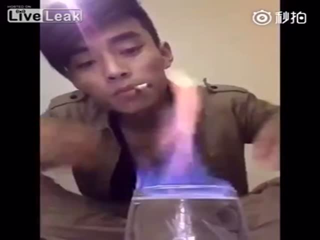 Fire Glass Trick Goes Very Wrong