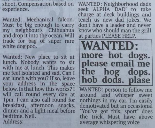 These Fake Want Ads From Community Newspaper Will Crack You Up