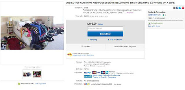 Guy Takes Revenge On His “Cheating Whore Of An Ex-Wife” By Putting All Her Belongings On eBay