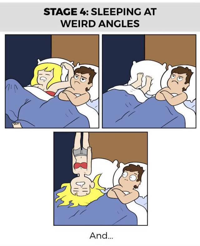 Funny 6 Stages Of Sleeping With Your Partner 6 Pics