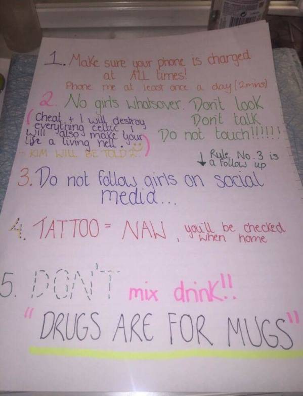 Girl Makes A Hilarious 10 Rule List For Her Boyfriend Who Ahead Of His Boys’ Trip