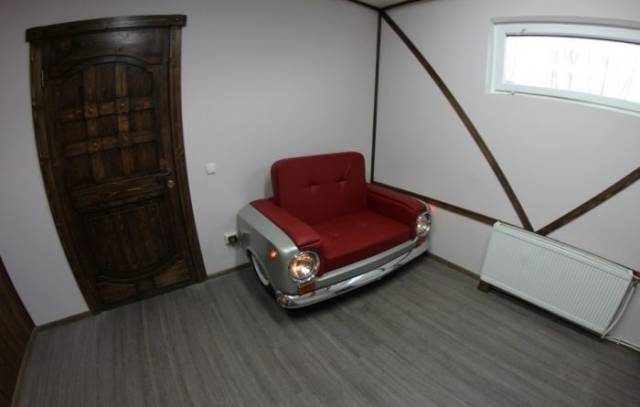 Recycled Old Lada Transformed Into A Cozy Armchair With Working Headlamps