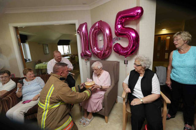For Her 105th Birthday This Grandma Wanted A “Fireman With Tattoos”