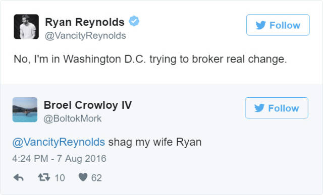 Hilarious Ryan Reynolds’ Replies To Dirty Tweets From Fans