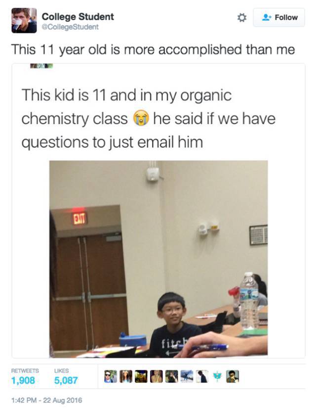 This Kid Is 11 And He’s Attending A Chemistry Class In College