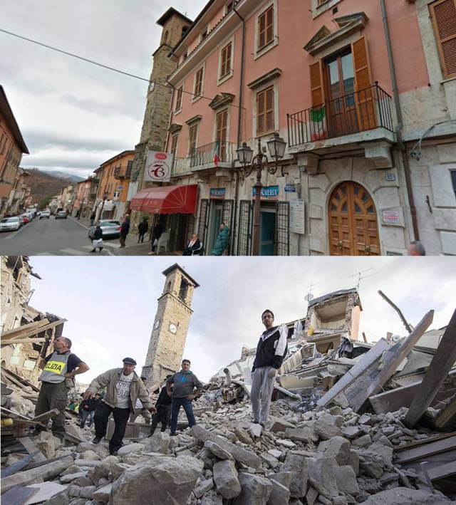 Before And After Photos Of Italian Villages Devastated By Strong Earthquake
